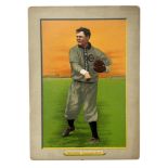 1911 TURKEY RED BASEBALL CABINET CARD, MORDECAI BROWN, CHICAGO, CHECKLIST BACK.
