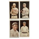 T207 BASEBALL TRADE CARDS, 4 EXAMPLES, BROWN BACKGROUND, BACKS VARY, BOSTON, BROOKLYN, NEW YORK.