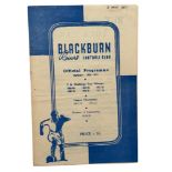 BLACKBURN ROVERS VERSUS FALKIRK 1950/51 FOOTBALL PROGRAMME, 3/5/1951, FRIENDLY, 6 AUTOGRAPHS TO
