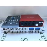 A Focusrite Scarlett 18i8 Gen 2 audio interface, a Focusrite Twin Trak Platinum Pro and a PreSonus