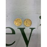 1892 shield back half sovereign and a 1912 London mint half sovereign