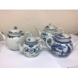 A Collection of four 18th century English porcelain tea pots decorated in the Chinese style some