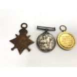 three British First World War campaign medals including a bronze 1914–15 Star awarded to PTE J