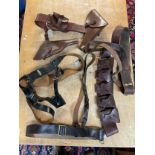 WWI Sam Browne belts, with holsters, ammo pouch, SA bandolier etc.