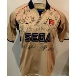 Arsenal 2001 - 2002 Signed Gold Sega Football Shirt: Large shirt with 19 hand signed autographs