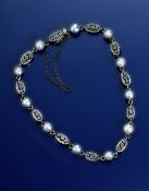 Victorian bracelet set with rose cut diamonds and natural pearls, 8.8g