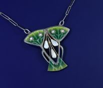 Heinrich Levinger Art Nouveau silver pendant set with plique-à-jour and pearls, 8.5g, 43cm