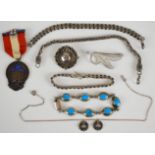 Four silver bracelets, Victorian silver brooch (Birmingham 1884), filigree brooch, silver necklace