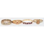 Four 9ct gold rings including an eternity ring, 8.4g, sizes J, L, R & M/N