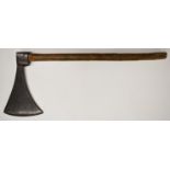 An executioner's axe with impressed DL to head, the head 36 x 22cm, the handle 77cm. PLEASE NOTE: WE