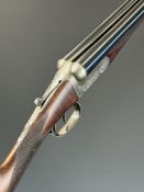 John Dickson & Son of Edinburgh 12 bore side by side ejector shotgun with scrolling engraving to the