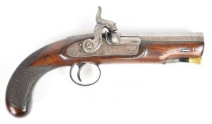 Parker Field & Sons 40 bore percussion hammer action coat pistol with named and engraved lock,