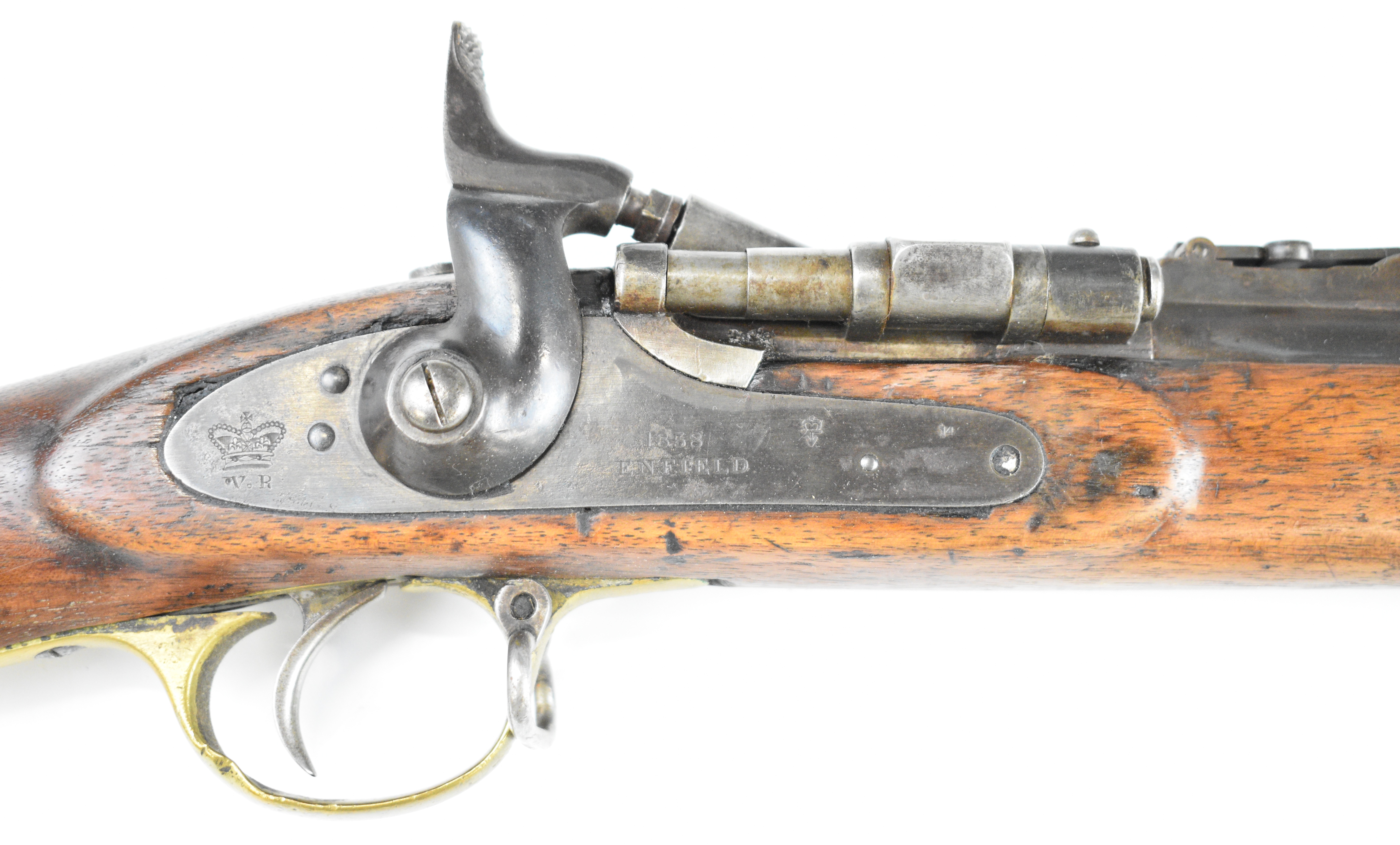Snfer Rifle Enfield 3-band .577 hammer action Snider rifle with lock stamped '1858 ...