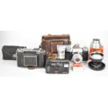 Collectable cameras comprising Zeiss Ikon Contaflex 35mm SLR, Pro-Tessar 1:4 f=115mm lens, Zeiss