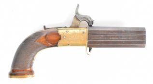Collins of London 24 bore percussion hammer action double barrelled over and under pocket pistol