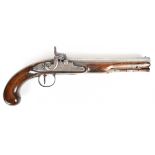 Tow of London 20 bore percussion converted from flintlock hammer action pistol with named lock, horn