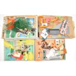 Four Britains Ltd plastic model playsets comprising Riding School 4713, Battleground 4715,
