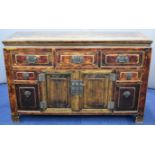 A 19thC Chinese jointed elm sideboard with five drawers, central two door cupboard and two cubby
