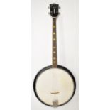 Harmony Roy Smeck four string banjo with rosewood fretboard and pearlescent inlays, length 85cm,