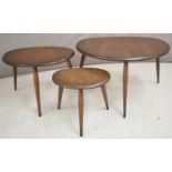 Ercol mid century modern nest of pebble tables, maximum width of largest 70cm