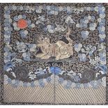 19thC Chinese embroidery military third rank badge with gold thread embroidery leopard decoration