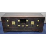 19thC Chinese jointed low sideboard with two twin door cabinets, single drawer and cubbyhole, W163 x