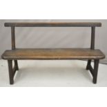 Arts & Crafts oak or elm jointed bench with stepped and bevelled decoration, W152 x D35 x H87cm