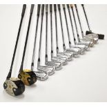 A set of vintage golf clubs comprising Ping Anser putter stamped 'Made in USA YS Pat No 0207227