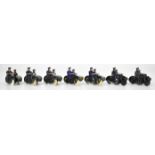 Seven Dinky Toys diecast Police Motorcycle Patrol, 42B, each with black bike, green side care,