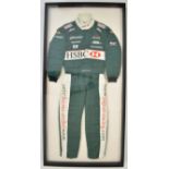 Formula One (F1) pair of Eddie Irvine’s signed Jaguar Racing overalls in green, with sponsors'