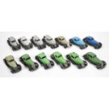 Thirteen Dinky Toys '36 Series' diecast model cars to include Bentley, Armstrong Siddeley and Humber