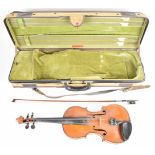 Late 19th or early 20th century violin with two piece back measuring 36cm excluding button,