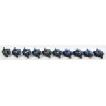 Ten Dinky Toys diecast RAC Motorcycle Patrol, 43B, each with black bike, blue rider and sidecar.