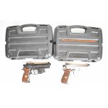 Two Umarex Beretta Model 92 FS .177 CO2 air pistols, each with monogrammed and chequered wooden