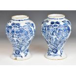 Pair of 18thC Delft vases with figural decoration, H19cm