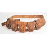 British WW2 1941 dated leather ammo bandolier / pouch / belt with faint maker's mark, military arrow