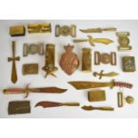 Collection of trench art comprising three shell casings, one with stands made of bullets, eight