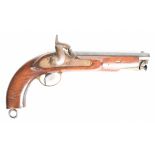 Percussion hammer action Sea-Service type pistol with lock stamped with a crown and 'Tower', brass