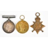 WW1 medal trio comprising 1914 Star, British War Medal and Victory Medal named to MS-3074 Pte R.W.