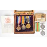 WW1 medal trio comprising 1914 Star with rosette, British War Medal and Victory Medal named to H-