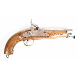 Percussion hammer action .577 Sea Service or Lancers pistol with brass trigger guard, butt plate and