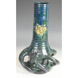 Elton ware art / studio pottery vase with wrythen openwork base and relief moulded lead and berry