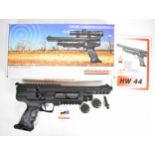 Weihrauch HW44 .22 PCP air pistol with shaped composite grips, adjustable sights, scope rail and two