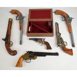 Six replica pistols and revolvers comprising two Denix examples, both in original boxes, Colt
