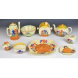 Clarice Cliff for Newport and Wilkinson Pottery Art Deco tea ware and bowl decorated in the Crocus