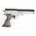 Weihrauch HW45 SIlver Star .177 air pistol with textured laminate show wood grips and adjustable
