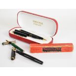 Swan 'The Ascot' fountain pen with 14ct gold nib and 9ct gold mount, Sheaffer Prelude cased twin pen