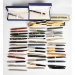 Forty seven various fountain and ballpoint pens including Waterman, Conway Stewart, Regal, Mentmore,