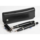 Montblanc Bohème Bleu fountain and ballpoint pen set, each pen with black resin barrel and cap,