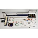 A collection of silver jewellery including earrings and two pendants set with Blue John, bangle,